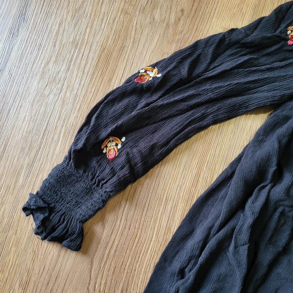 Free People Mohave Embroidered Minidress Fall‎ Bohemian Black Women's Size XS